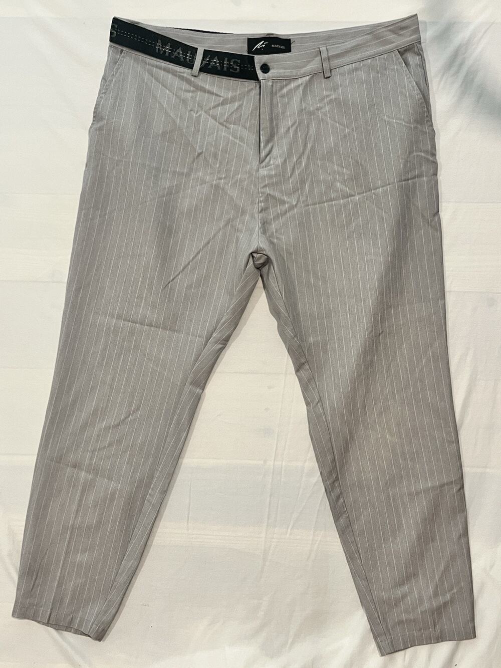 Mauvais Mens Gray Pinstripe Trousers Pants Dress Casual Stretch Missing Size Tag